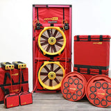 Retrotec 7210 system set up with fans open and carrying cases