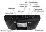 Vent Cap SystemsThe Energy ConservatoryDG-1000 Pressure and Flow GaugeIn this informative photo, the underside and back of the DG-1000 are laid bare, revealing a multitude of features labeled for ease of identification. From the mounting magnets to an array of ports and indicator lights, the image leaves no stone unturned. A calibration label and the 'hold for 3 seconds' power button also make an appearance, further emphasizing the device's commitment to precision and ease of use.