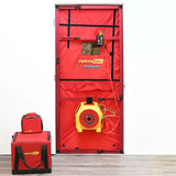 Retrotec 300 blower door setup in a doorway