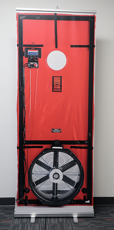 Single fan blower door banner